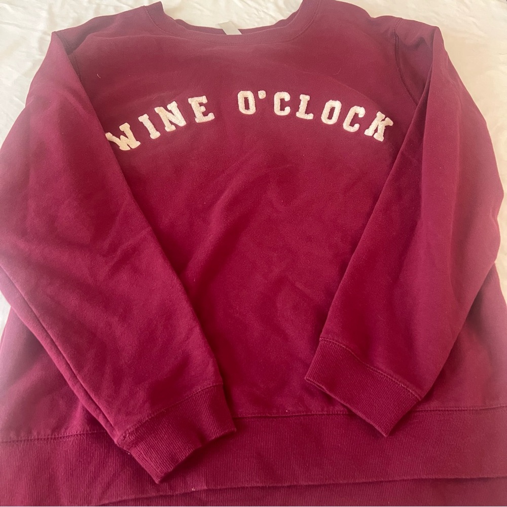 GreenTea Wine O’Clock Burgundy Graphic Crewneck Sweatshirt Women’s Large Cozy